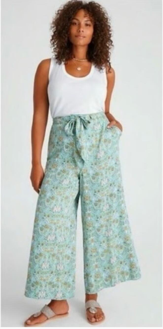 ANTHROPOLOGIE Maeve Printed Tie Waist Wide Leg Pants // 6